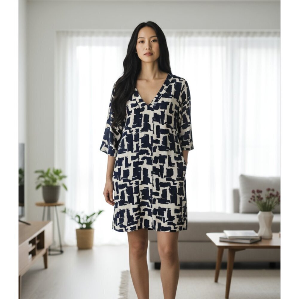 Alice & Trixie Blue/White Abstract Block Print Silk Tunic Dress Size Small
